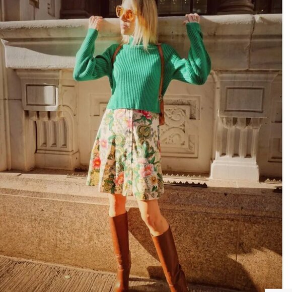 TIBI Sweater Green Wool Rib Cropped Pullover Mock Turtleneck XS - Picture 12 of 15